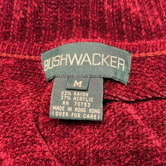 Vtg Bushwacker Button Front Cardigan Sz Medium Burgundy Long Sleeve Collar - Picture 7 of 9